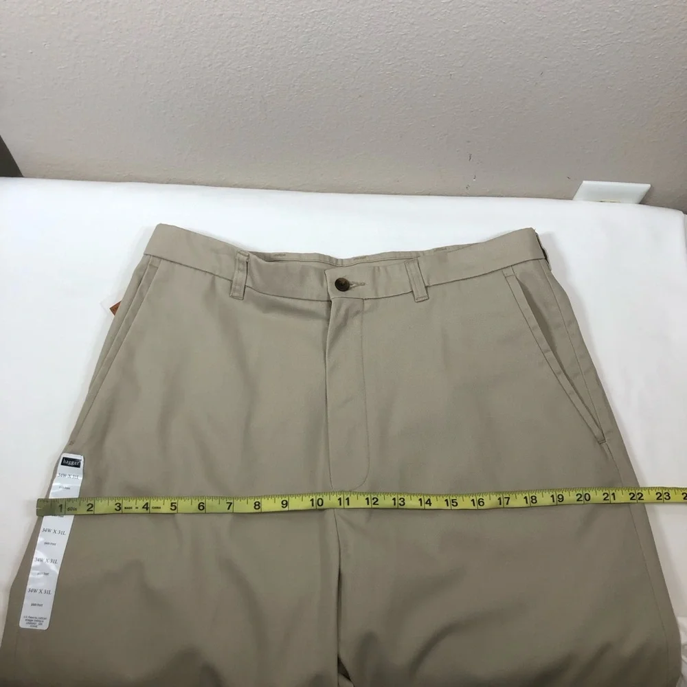 Haggar Cotton Blend Khaki No Iron Flat Front Permanent Crease‎ Pants 34 X 31
